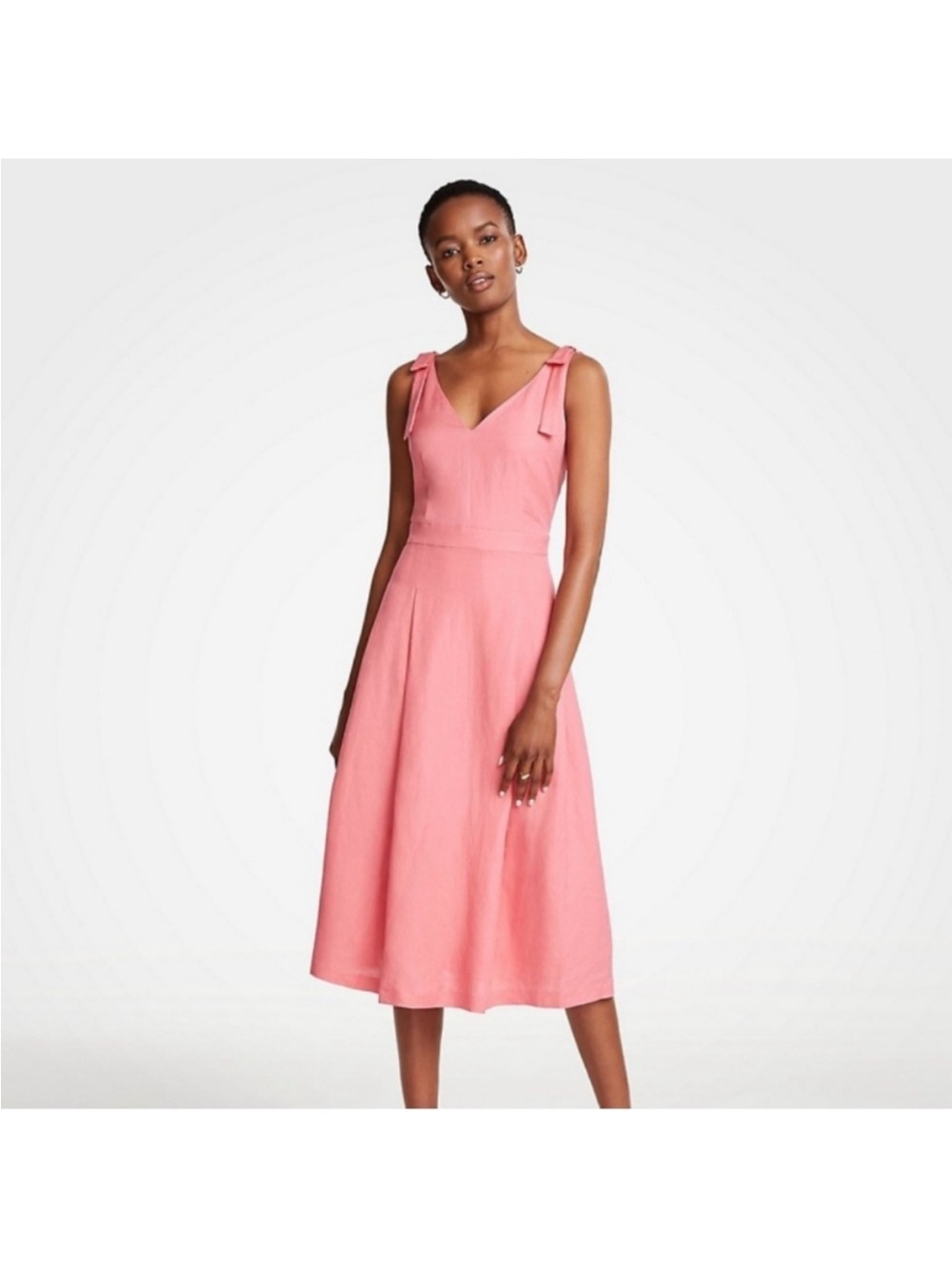 Ann Taylor Coral-Pink A-Line Dress with Tie Straps